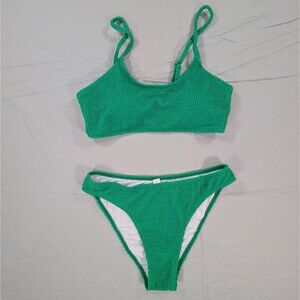 Pink Queen 2PC Bikini Set Small High Waist, Textured Green